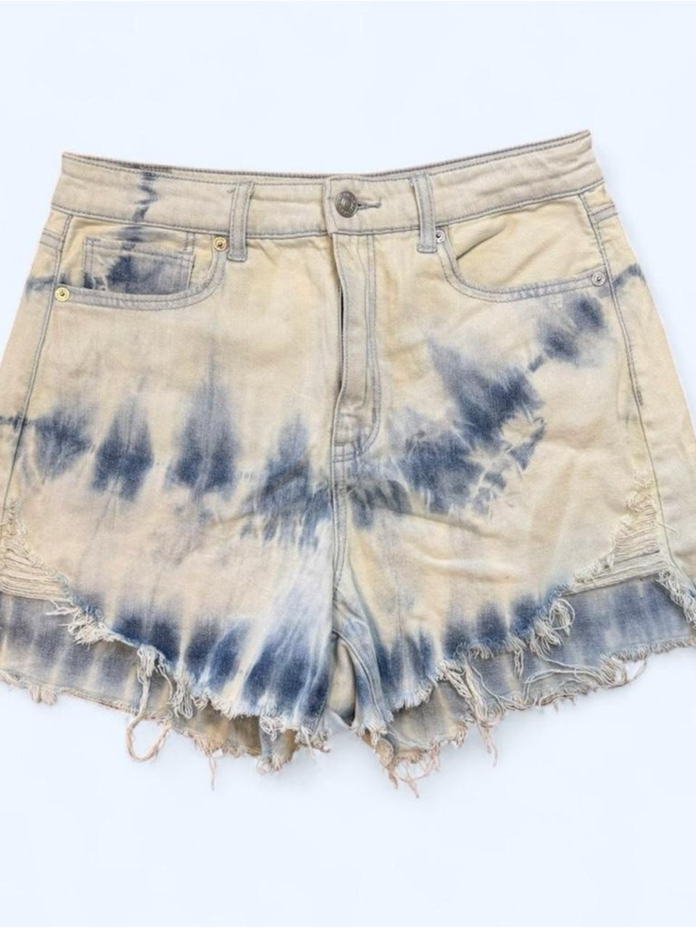 American Eagle Outfitters Tie-Dye High-Rise Jean Shorts - Beige & Blue